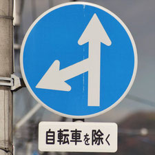 異形矢印標識(指定方向外進行禁止)。広島県広島市にある。