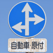 異形矢印標識(指定方向外進行禁止)。熊本県熊本市にある。