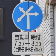 異形矢印標識(指定方向外進行禁止)。熊本県熊本市にある。