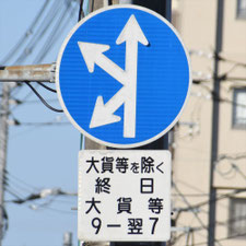 異形矢印標識(指定方向外進行禁止)。広島県広島市にある。
