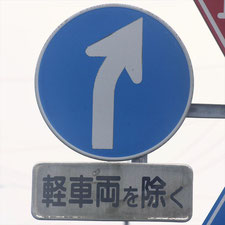 異形矢印標識(指定方向外進行禁止)。静岡県掛川市にある。