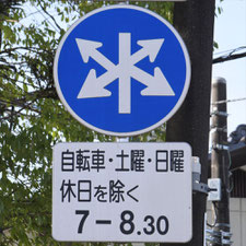 異形矢印標識(指定方向外進行禁止)。栃木県宇都宮市にある。