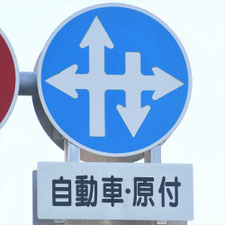 異形矢印標識(指定方向外進行禁止)。熊本県熊本市にある。