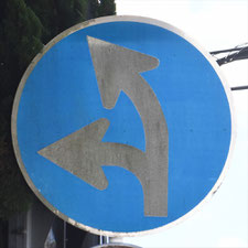 異形矢印標識(指定方向外進行禁止)。神奈川県開成町にある。