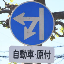異形矢印標識(指定方向外進行禁止)。新潟県新潟市にある。