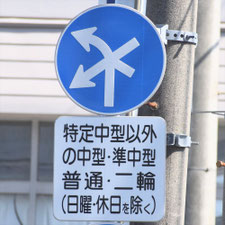 異形矢印標識(指定方向外進行禁止)。熊本県熊本市にある。