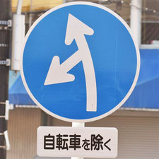 異形矢印標識(指定方向外進行禁止)。広島県広島市にある。