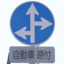 異形矢印標識(指定方向外進行禁止)。熊本県熊本市にある。