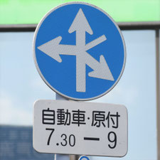 異形矢印標識(指定方向外進行禁止)。熊本県熊本市にある。
