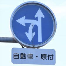 異形矢印標識(指定方向外進行禁止)。新潟県新潟市にある。