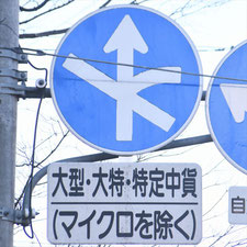 異形矢印標識(指定方向外進行禁止)。長野県上田市にある。