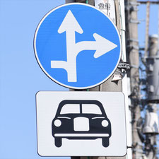異形矢印標識(指定方向外進行禁止)。栃木県足利市にある。