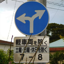 異形矢印標識(指定方向外進行禁止)。静岡県静岡市清水区にある。