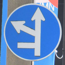 異形矢印標識(指定方向外進行禁止)。東京都中央区にある。