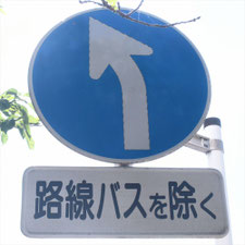 異形矢印標識(指定方向外進行禁止)。静岡県東伊豆町にある。