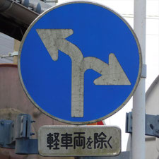 異形矢印標識(指定方向外進行禁止)。静岡県浜松市にある。