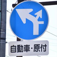 異形矢印標識(指定方向外進行禁止)。長野県諏訪市にある。