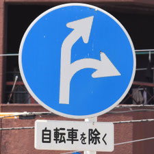 異形矢印標識(指定方向外進行禁止)。広島県広島市にある。