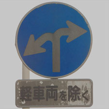 異形矢印標識(指定方向外進行禁止)。静岡県沼津市にある。