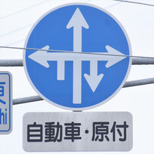 異形矢印標識(指定方向外進行禁止)。長野県長野市にある。