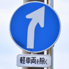異形矢印標識(指定方向外進行禁止)。静岡県富士市にある。