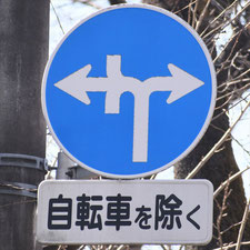 異形矢印標識(指定方向外進行禁止)。群馬県桐生市にある。