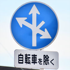 異形矢印標識(指定方向外進行禁止)。岡山県倉敷市にある。