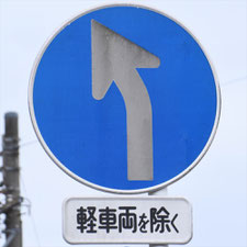 異形矢印標識(指定方向外進行禁止)。静岡県焼津市にある。