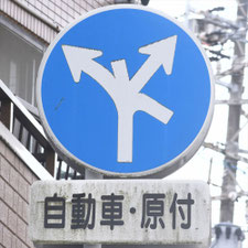 異形矢印標識(指定方向外進行禁止)。岐阜県岐阜市にある。