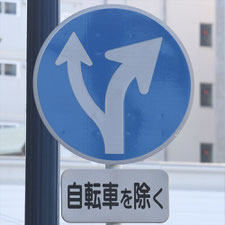 異形矢印標識(指定方向外進行禁止)。大阪府大阪市にある。