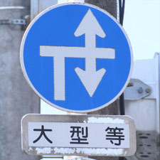 異形矢印標識(指定方向外進行禁止)。熊本県熊本市にある。