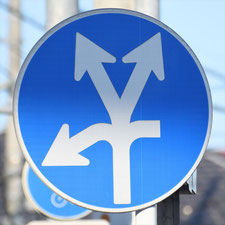 異形矢印標識(指定方向外進行禁止)。神奈川県海老名市にある。