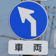 異形矢印標識(指定方向外進行禁止)。熊本県宇城市にある。