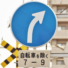 異形矢印標識(指定方向外進行禁止)。広島県広島市にある。