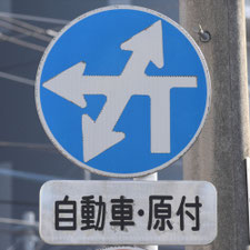異形矢印標識(指定方向外進行禁止)。熊本県熊本市にある。
