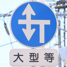 異形矢印標識(指定方向外進行禁止)。熊本県熊本市にある。