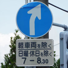 異形矢印標識(指定方向外進行禁止)。静岡県伊豆の国市にある。