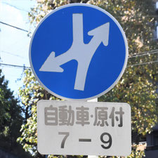 異形矢印標識(指定方向外進行禁止)。愛知県名古屋市にある。