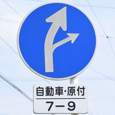 異形矢印標識(指定方向外進行禁止)。新潟県長岡市にある。