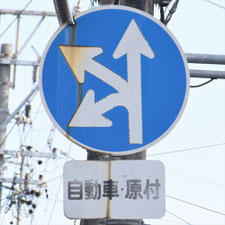 異形矢印標識(指定方向外進行禁止)。愛知県名古屋市にある。