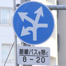 異形矢印標識(指定方向外進行禁止)。東京都台東区にある。
