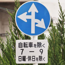 異形矢印標識(指定方向外進行禁止)。広島県広島市にある。