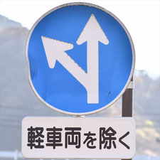 異形矢印標識(指定方向外進行禁止)。静岡県函南町にある。