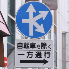 異形矢印標識(指定方向外進行禁止)。東京都千代田区にある。