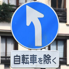 異形矢印標識(指定方向外進行禁止)。神奈川県湯河原町にある。