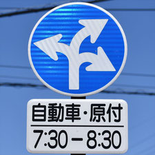 異形矢印標識(指定方向外進行禁止)。長野県諏訪市にある。