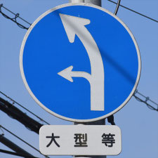 異形矢印標識(指定方向外進行禁止)。山口県美祢市にある。