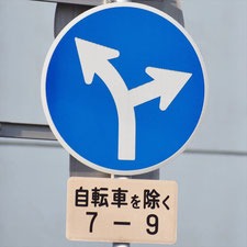 異形矢印標識(指定方向外進行禁止)。広島県広島市にある。
