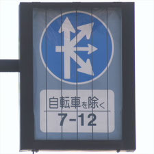 異形矢印標識(指定方向外進行禁止)。東京都大田区にある。