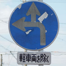 異形矢印標識(指定方向外進行禁止)。静岡県浜松市にある。